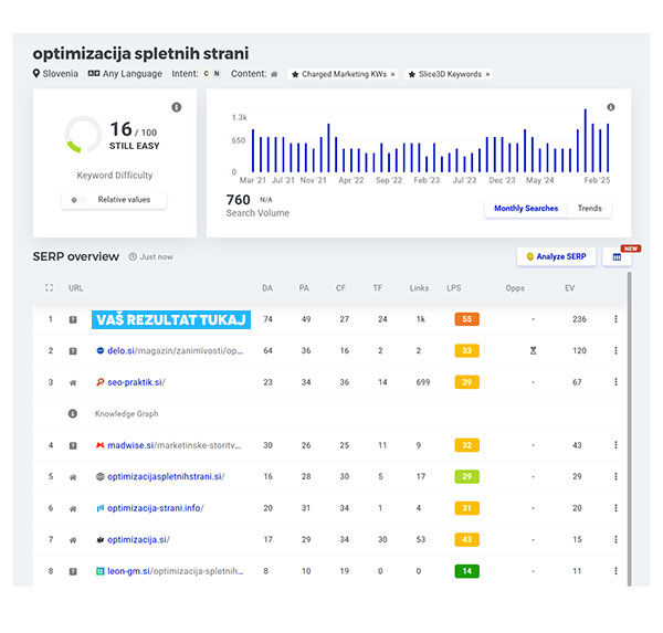 SEO analiza kljucnih besed za spletno stran